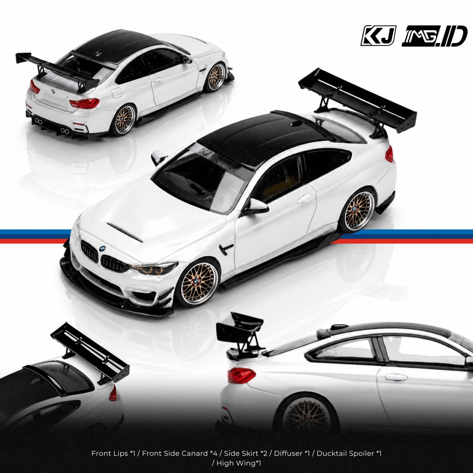 KJ Bodykit 1:64 Yunyue Wing Bodykit For Henson and Heaven BMW M4 CS F82 + BBS LM 10.2MM With Gold and Red BBK 2