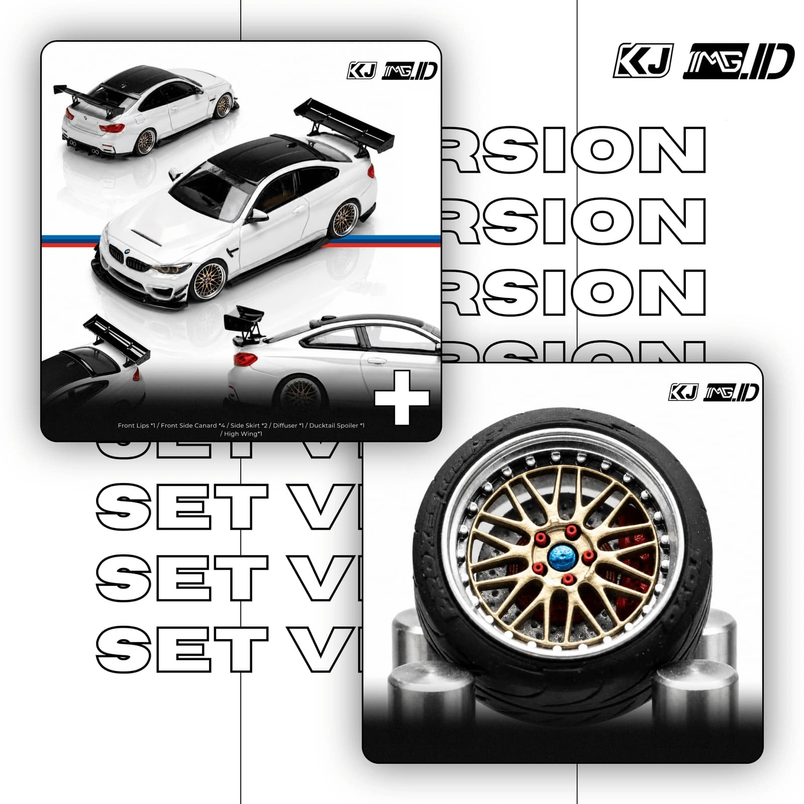 KJ Bodykit 1:64 Yunyue Wing Bodykit For Henson and Heaven BMW M4 CS F82 + BBS LM 10.2MM With Gold and Red BBK