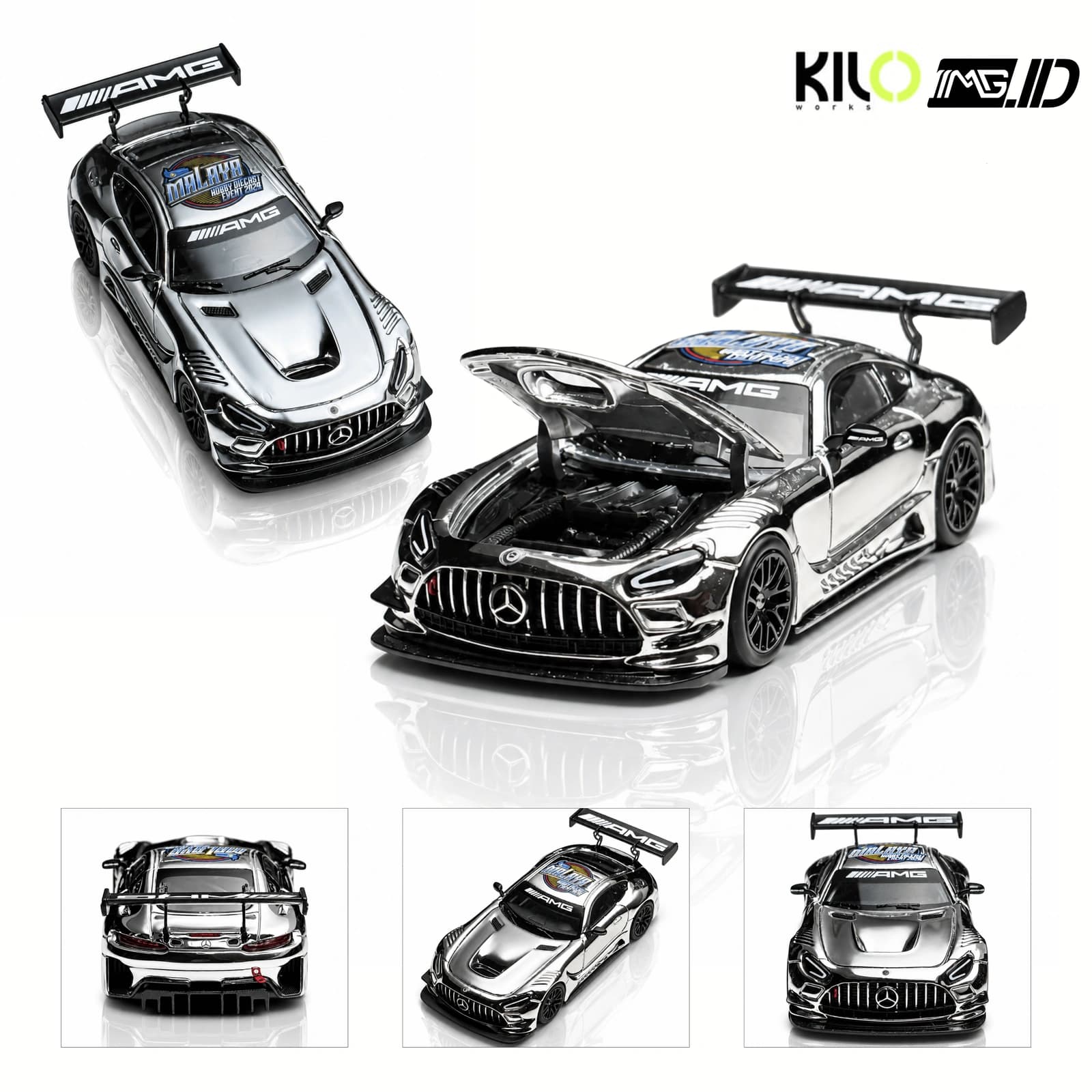 Kilo 1:64 Mercedes-AMG GT3 Anniversary Malaya Hobby Shop Silver Chrome Limited 1000 pcs